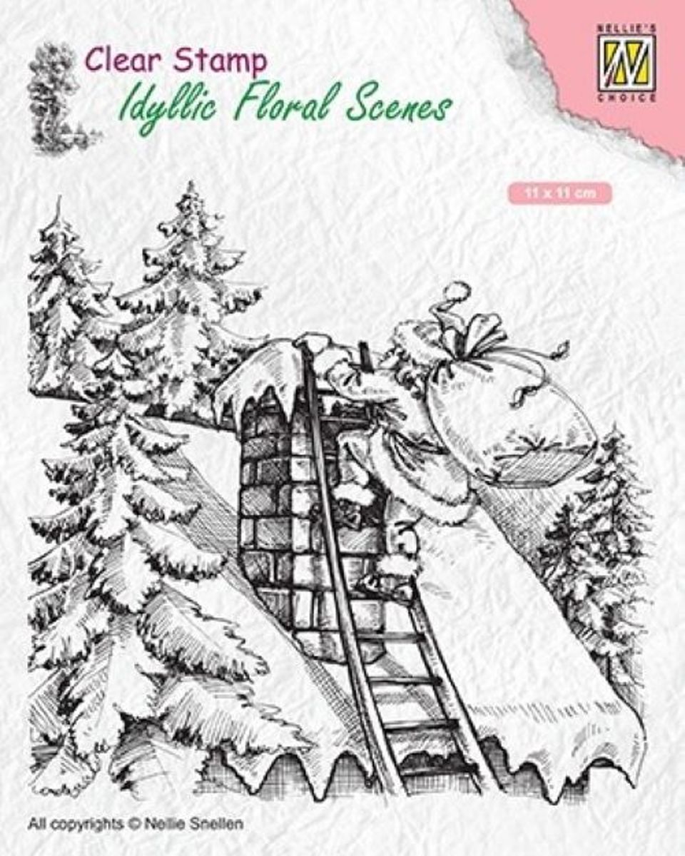 IFS018 Idyllic Floral Scene Clearstamp Nellie Snellen kerstman Santa Claus Kerstmis